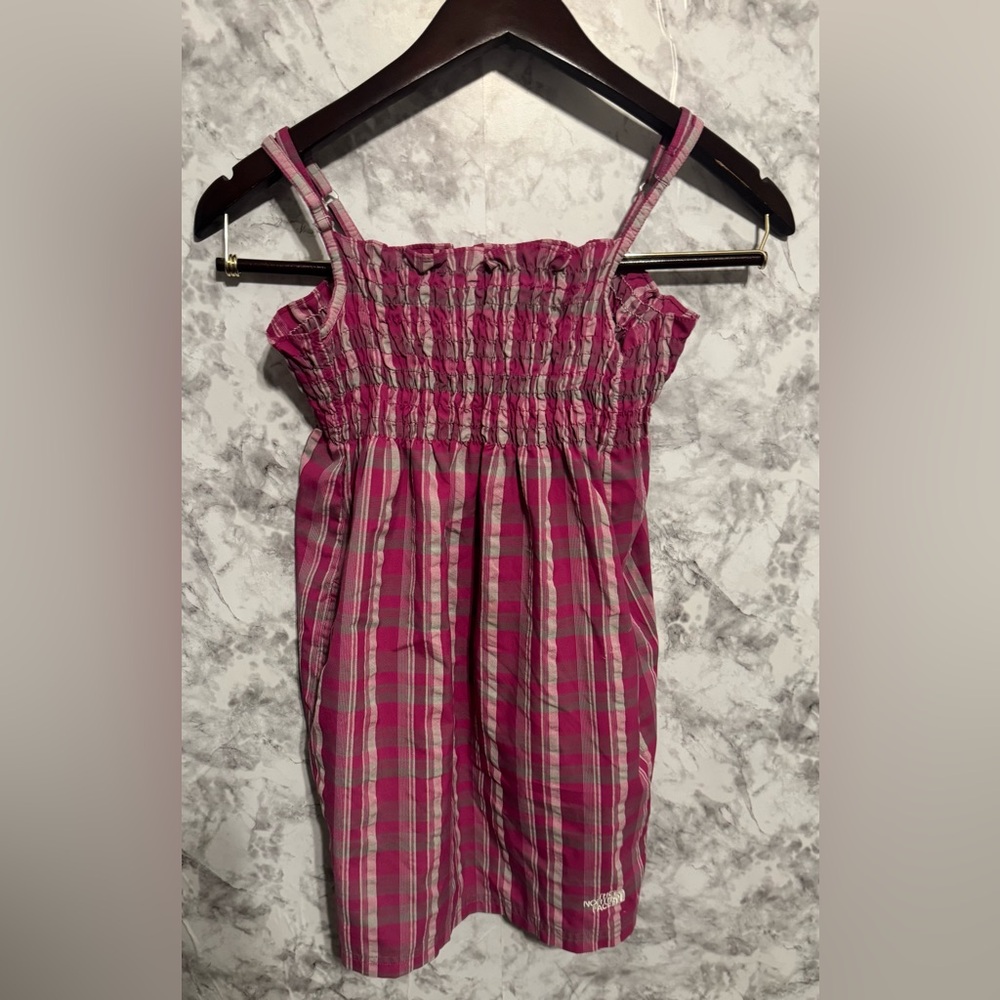 North Face Girls Smocked Dress Size Small 7/8 flawed gem broken buckle